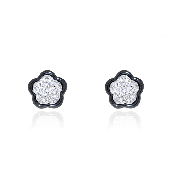 Boucles d'Oreilles Fleur Zircone Argent 925 brillant