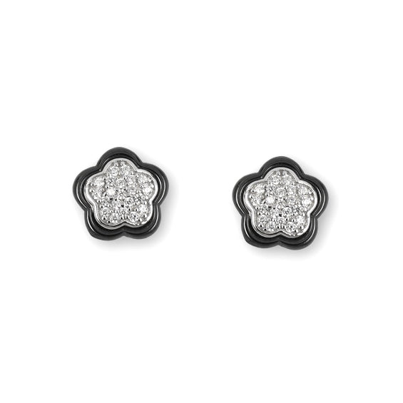 Pendientes Plata margarita con ceramica negra