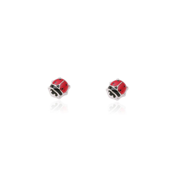 Boucles d'Oreilles Émail rouge-noir Coccinelle Argent 925 brillant