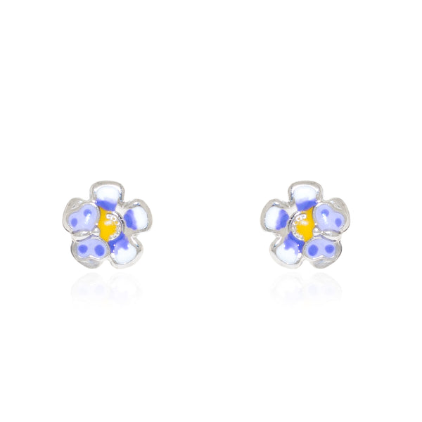 Boucles d'Oreilles Émail violet Fleur Argent 925 brillant