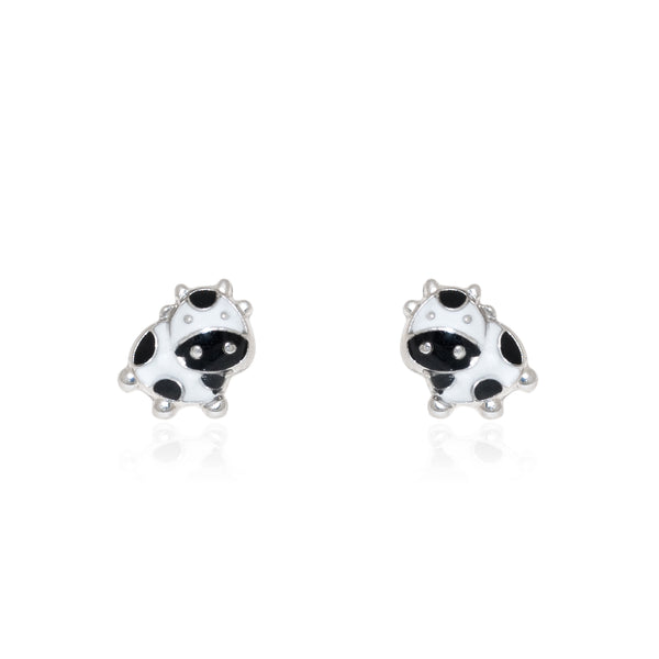 Boucles d'Oreilles Émail blanc Vache Argent 925 brillant