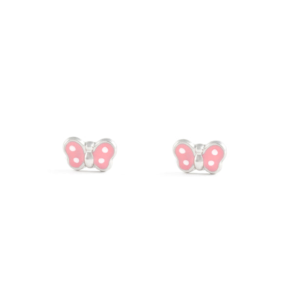 Boucles d'Oreilles Émail rose Papillon Argent 925 brillant