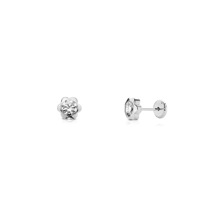 Pendientes Plata Flor en circon de 3 mm