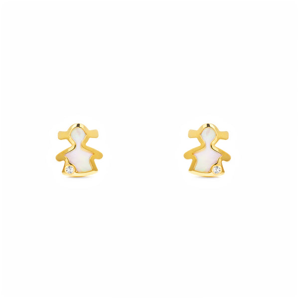 Boucles d'Oreilles Nacre Fille Zircone Or Jaune 9 Carats