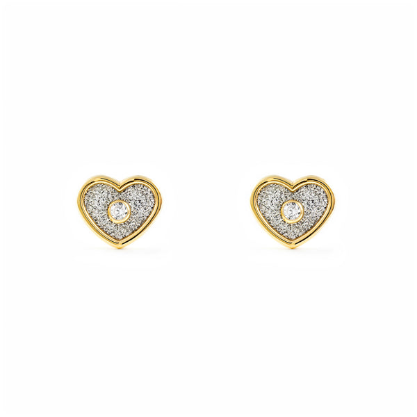 Boucles d'Oreilles Cœur Zircone Or Jaune 9 carats texturees