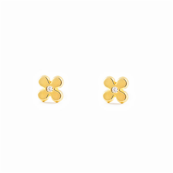 Boucles d'Oreilles Fille Enfant Fleur Zircone Or Jaune 18 Carats