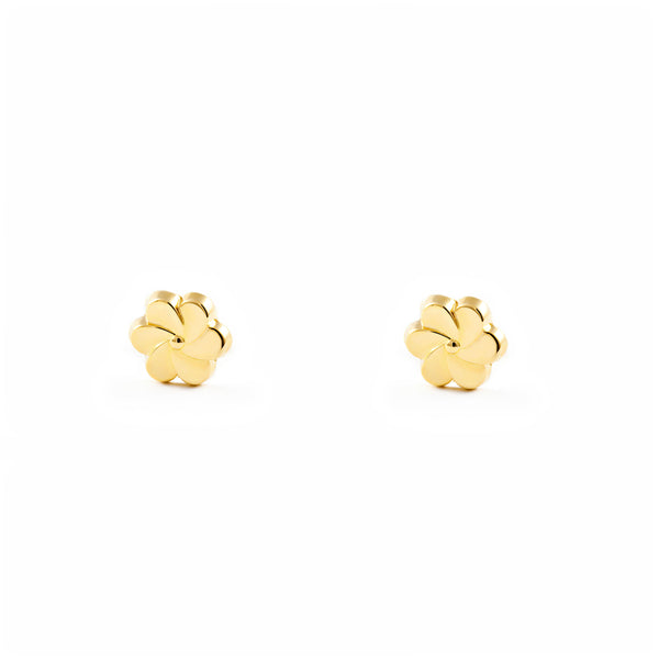 Boucles d'Oreilles Fille Enfant Fleur Or Jaune 18 Carats