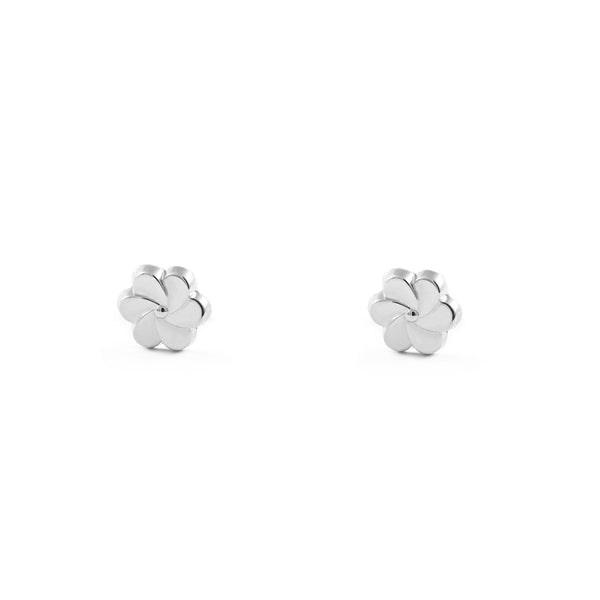 Boucles d'Oreilles Fille Enfant Fleur Or Blanc 9 Carats