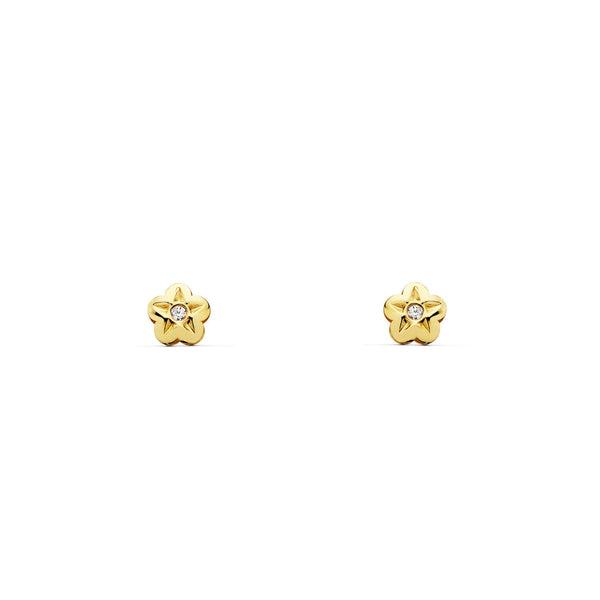 Boucles d'Oreilles Bebe Fille Enfant Fleur Zircone Or Jaune 9 Carats