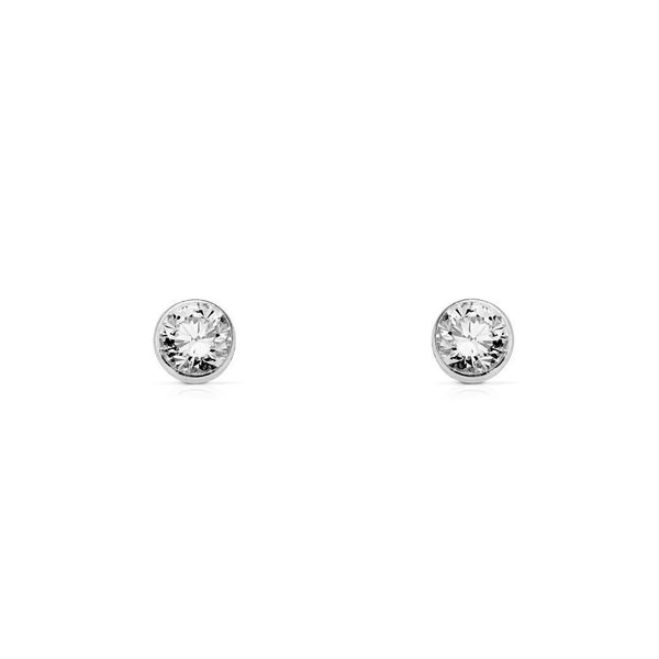 Boucles d'Oreilles Fille Enfant Ronde Zircone 4,75 mm Or Blanc 18 Carats