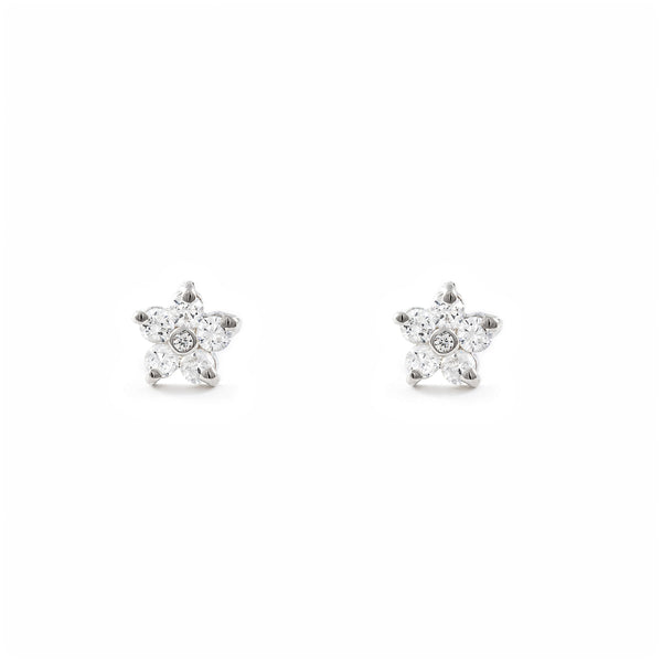 Boucles d'Oreilles marguerite fleur Zircone Or Blanc 9 Carats