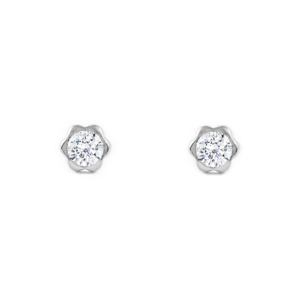 Boucles d'Oreilles Fleur Zircone 5 mm Or Blanc 9 Carats