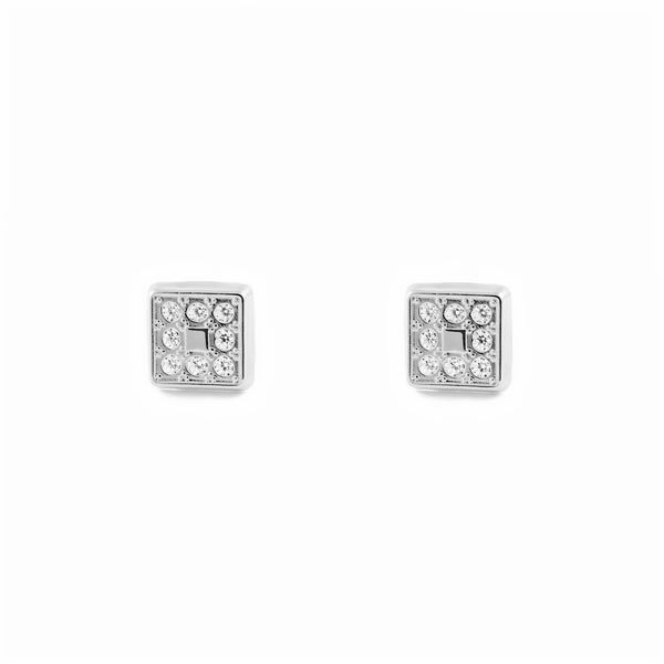 Boucles d'Oreilles Fille Enfant Carre Zircone Or Blanc 18 Carats