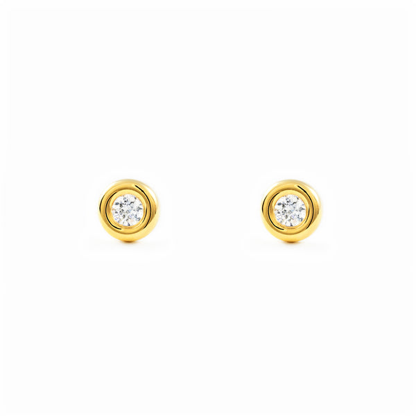 Boucles d'Oreilles Ronde Zircone Or Jaune 18 Carats