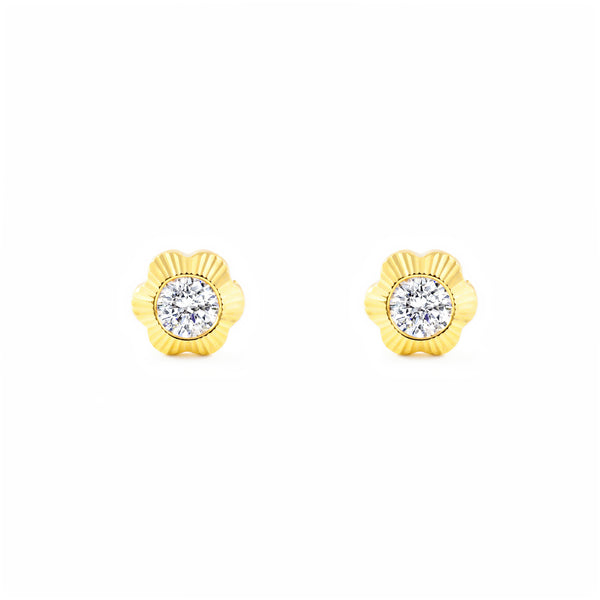 Boucles d'Oreilles Fille Enfant marguerite fleur Zircone Or Jaune 18 Carats