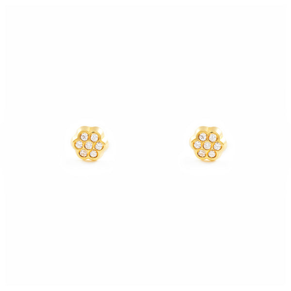 Boucles d'Oreilles Bebe Enfant marguerite fleur Zircone Or Jaune 18 Carats