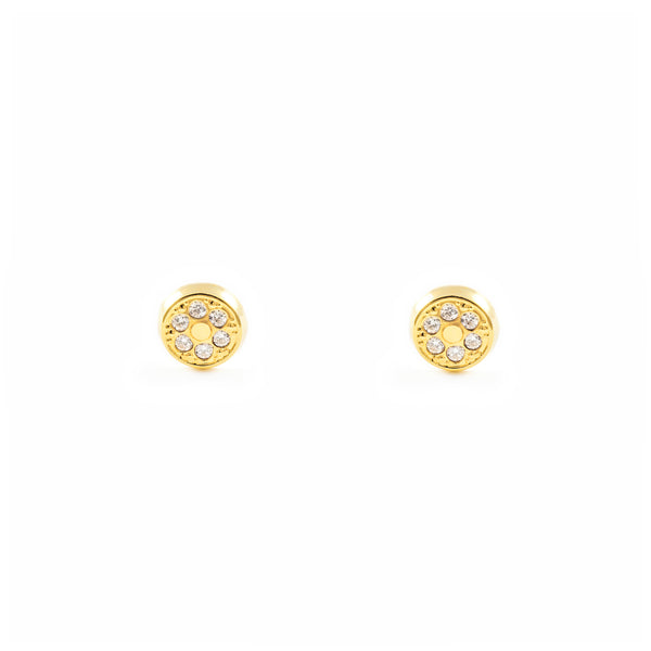 Boucles d'Oreilles Bebe Fille Enfant Ronde Zircone Or Jaune 18 Carats