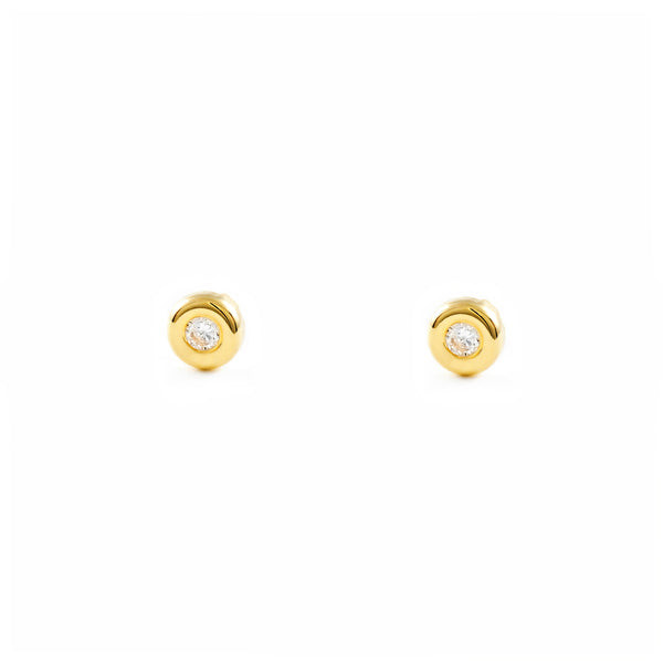 Boucles d'Oreilles Bebe Fille Enfant Ronde Zircone Or Jaune 18 Carats