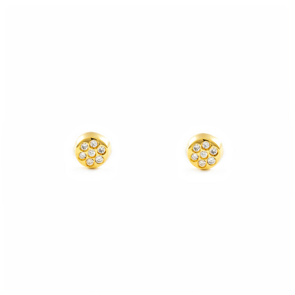 Boucles d'Oreilles Bebe Enfant Ronde Zircone Or Jaune 18 Carats