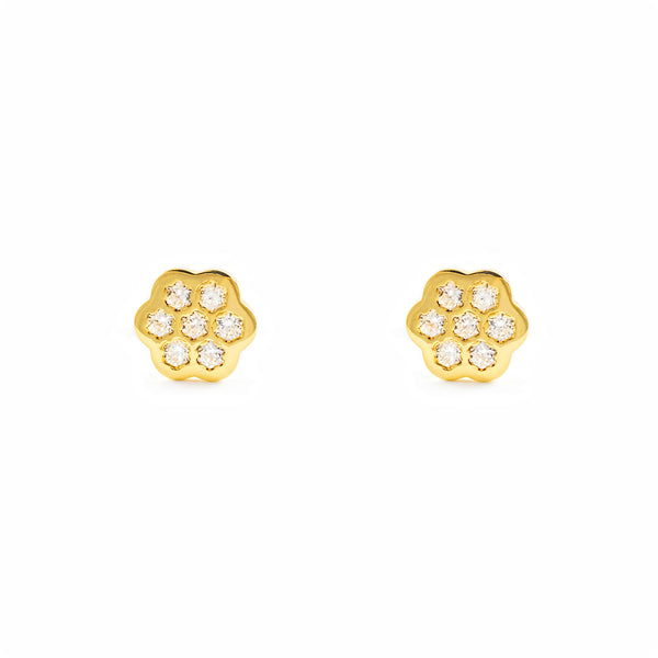 Boucles d'Oreilles Fille Enfant marguerite fleur Zircone Or Jaune 18 Carats