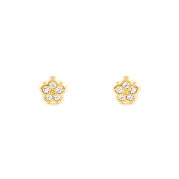 Boucles d'Oreilles Fille Enfant marguerite fleur Zircone Or Jaune 18 Carats