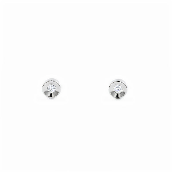 Boucles d'Oreilles Bebe Enfant Ronde Zircone Or Blanc 18 Carats