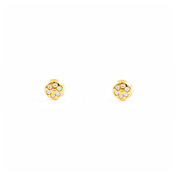 Boucles d'Oreilles Bebe Enfant Ronde Zircone Or Jaune 9 Carats