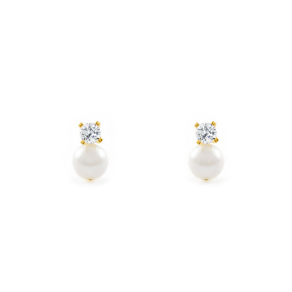 Boucles d'Oreilles Fille Enfant Zircone Perle 4 mm Or Jaune 18 Carats