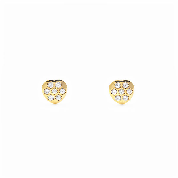 Boucles d'Oreilles Fille Enfant Cœur Zircone Or Jaune 18 Carats