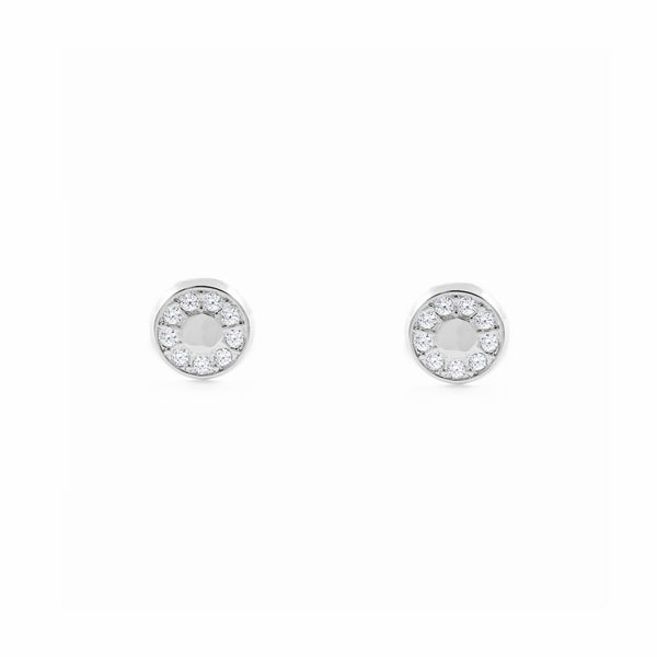 Boucles d'Oreilles Fille Enfant Ronde Zircone Or Blanc 18 Carats