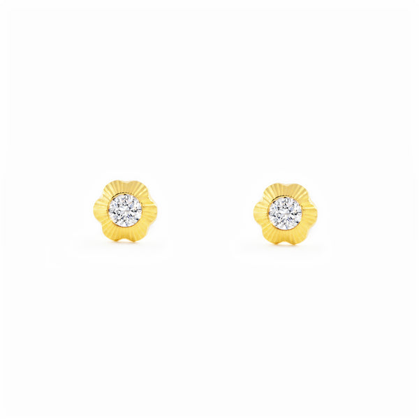 Boucles d'Oreilles Fille Enfant marguerite fleur Zircone Or Jaune 18 Carats