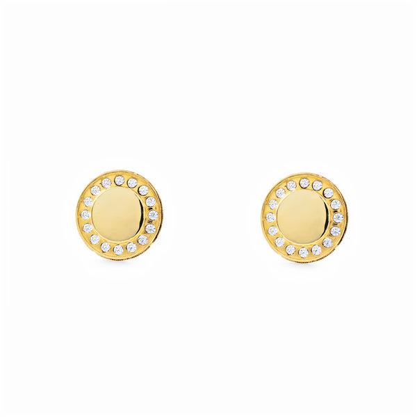 Boucles d'Oreilles Ronde Zircone Or Jaune 9 Carats