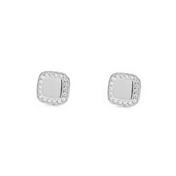 Boucles d'Oreilles Carre Zircone Or Blanc 9 Carats