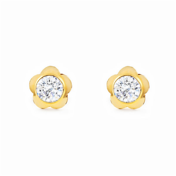 Boucles d'Oreilles marguerite fleur Zircone Or Jaune 9 Carats