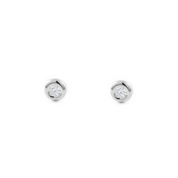 Boucles d'Oreilles Fille Enfant Ronde Zircone 2,5 mm Or Blanc 18 Carats