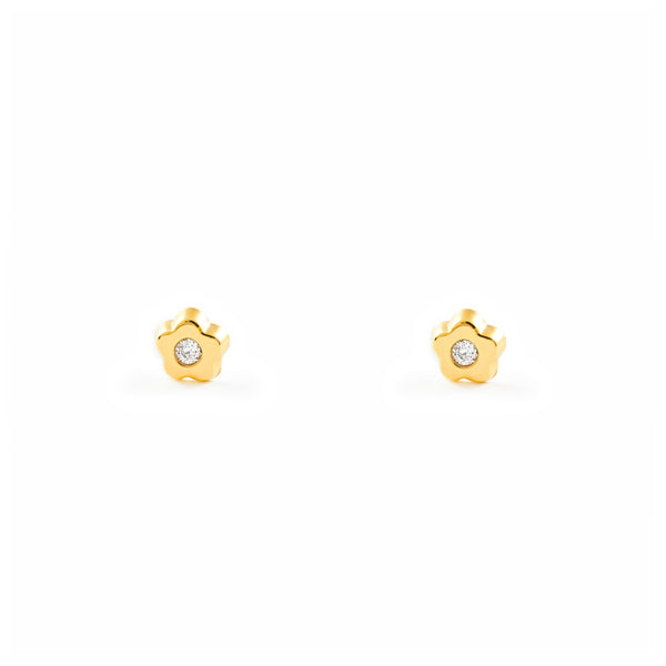 Boucles d'Oreilles Bebe Enfant marguerite fleur Zircone Or Jaune 9 Carats