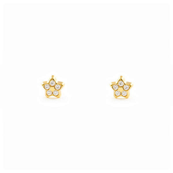 Boucles d'Oreilles Bebe Fille Enfant Étoile Zircone Or Jaune 9 Carats