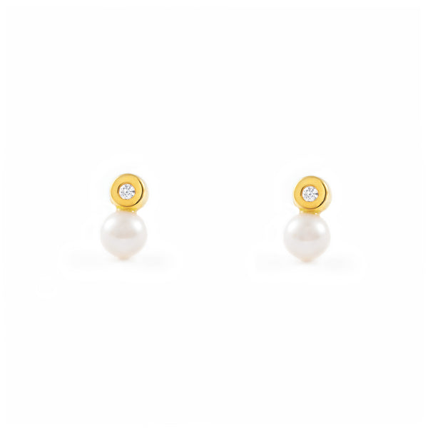 Boucles d'Oreilles Bebe Enfant Zircone Perle 4,5 mm Or Jaune 18 Carats