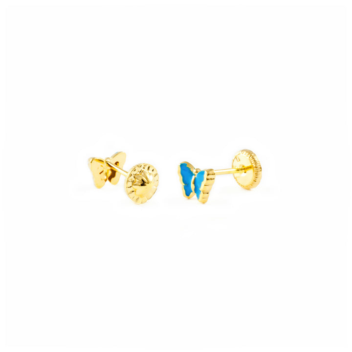 Pendientes Bebe o Niña Oro Mariposa Esmaltada Azul Intenso