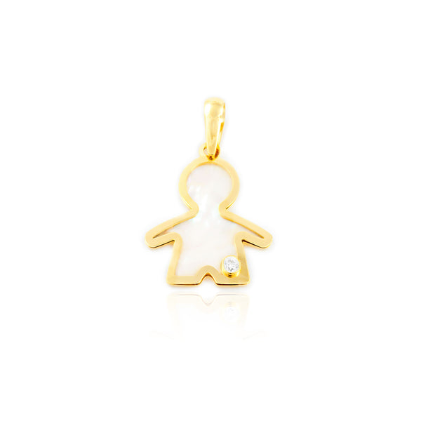 Pendentif Nacre Enfant Zircone Or Jaune 18 Carats brillant