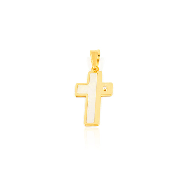 Croix religieuse pendentif Nacre 18x12 mm Or Jaune 18 Carats brillant