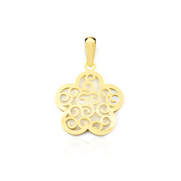 Pendentif Nacre Fleur Zircone Or Jaune 18 Carats brillant