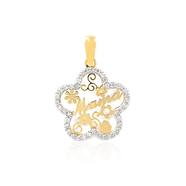 Pendentif Fleur Zircone Or Bicolore 18 Carats brillant