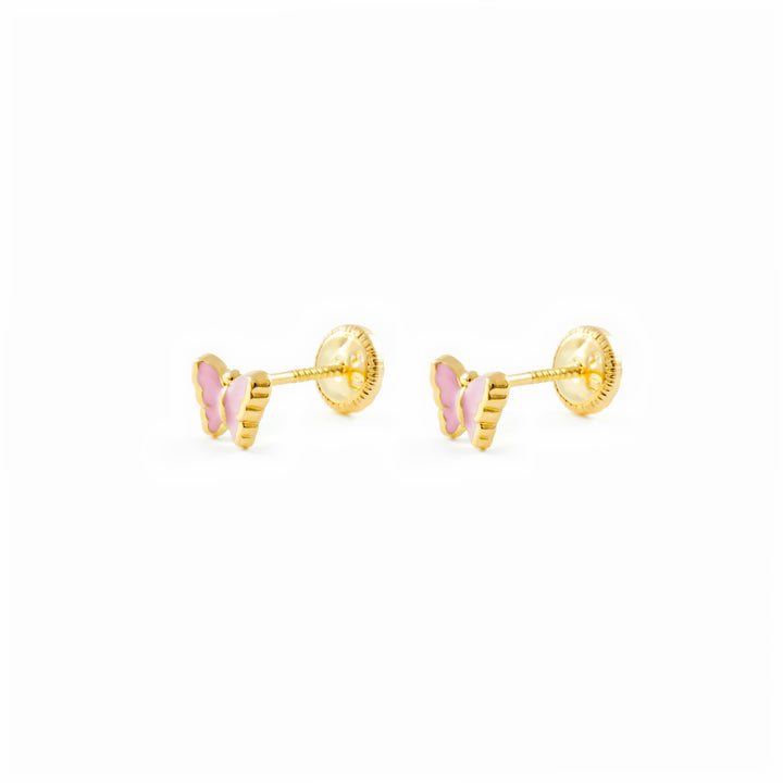 Pendientes Bebe o Niña Oro Mariposa Esmaltada Rosa