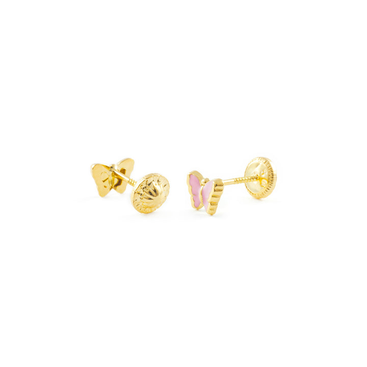 Pendientes Bebe o Niña Oro Mariposa Esmaltada Rosa