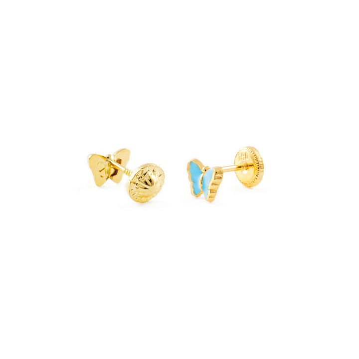 Pendientes Bebe o Niña Oro Mariposa Esmaltada Azul