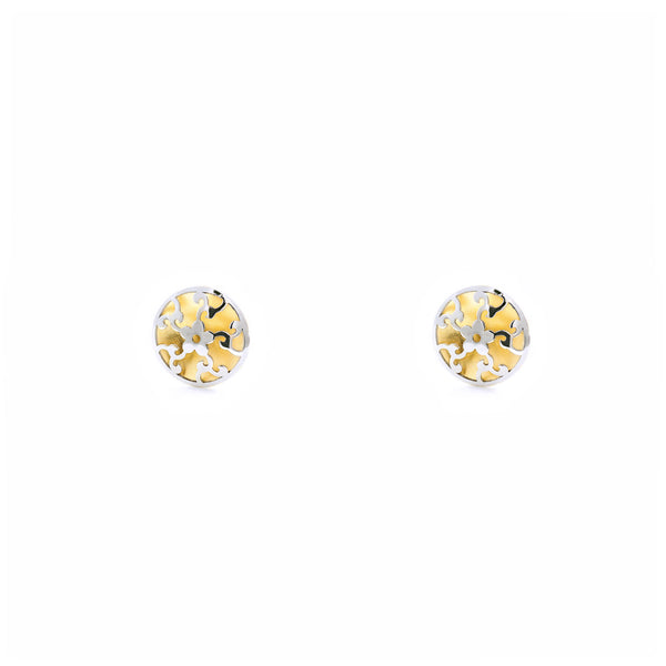 Boucles d'Oreilles Bebe Fille Enfant Ronde Or Bicolore 9 carats mates et brillantes