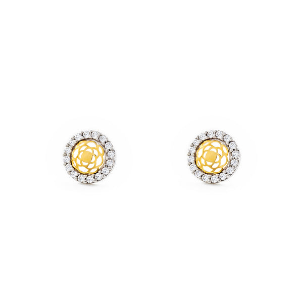 Boucles d'Oreilles Ronde Zircone Or Bicolore 9 Carats