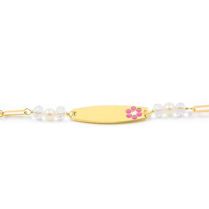 Pulsera bebe oro chapa flor con perlas