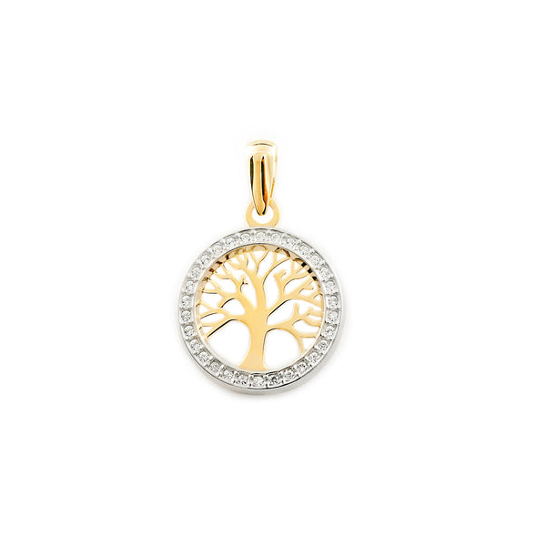 Pendentif Arbre de Vie Zircone Or Bicolore 9 Carats brillant